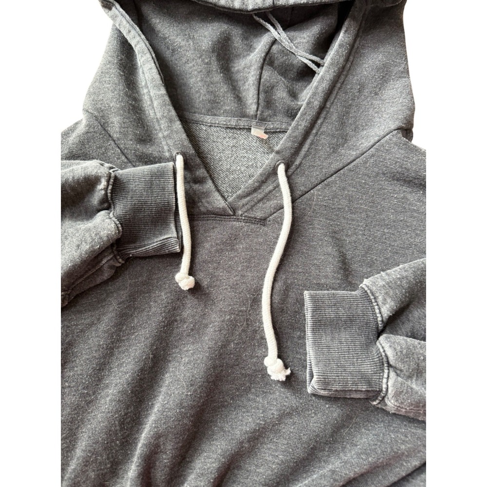 FP Movement Free People Charcoal Gray Cropped Hoodie Sweatshirt Small V-Neck - Picture 2 of 4